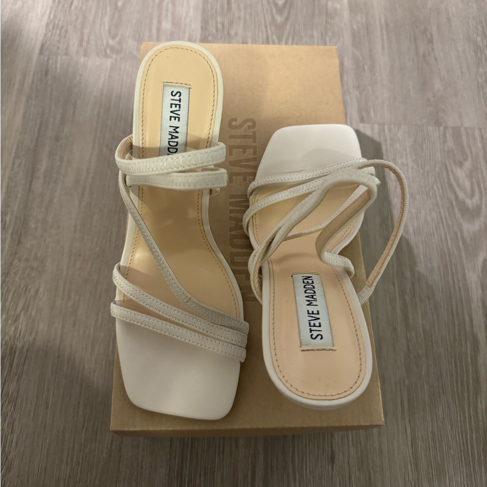 Steve Madden Newsflash Thin Strap Stiletto Open Toe Dress Sandals, Bone color
